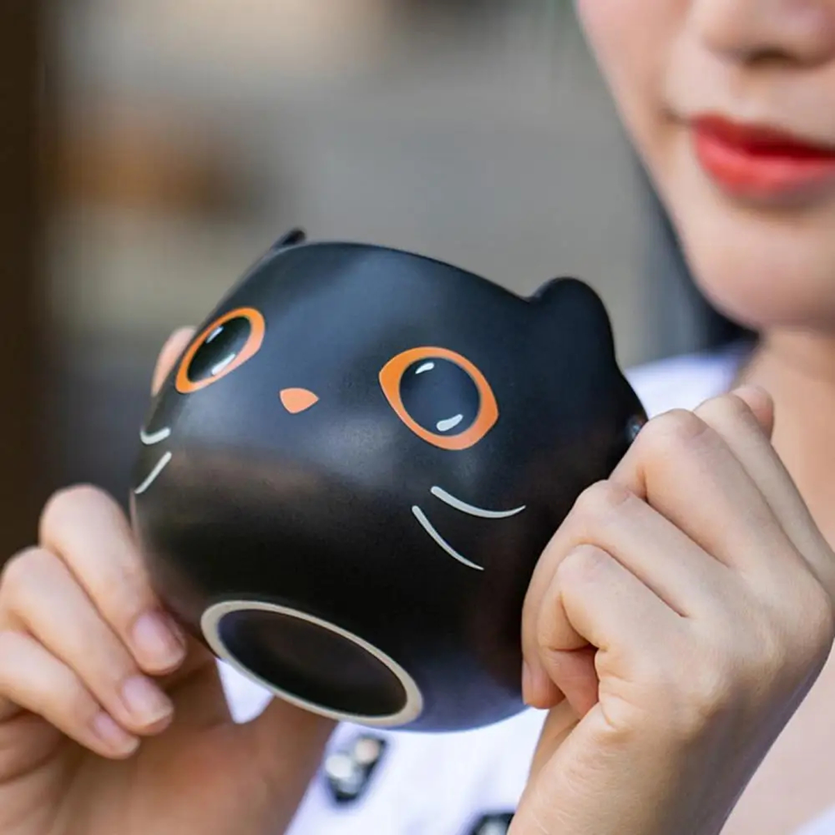 Black Cat Mug with Lid & Spoon