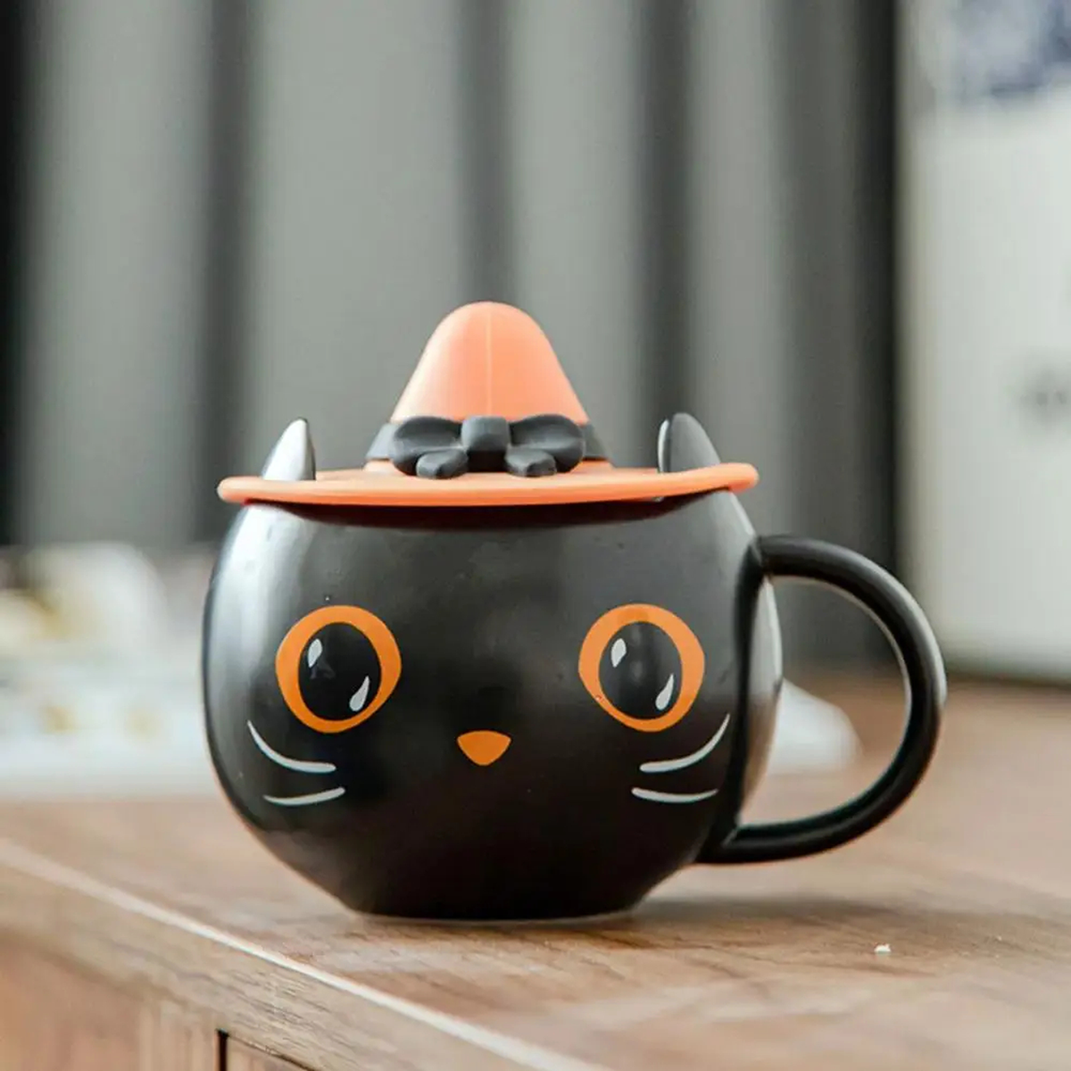 Black Cat Mug with Lid & Spoon