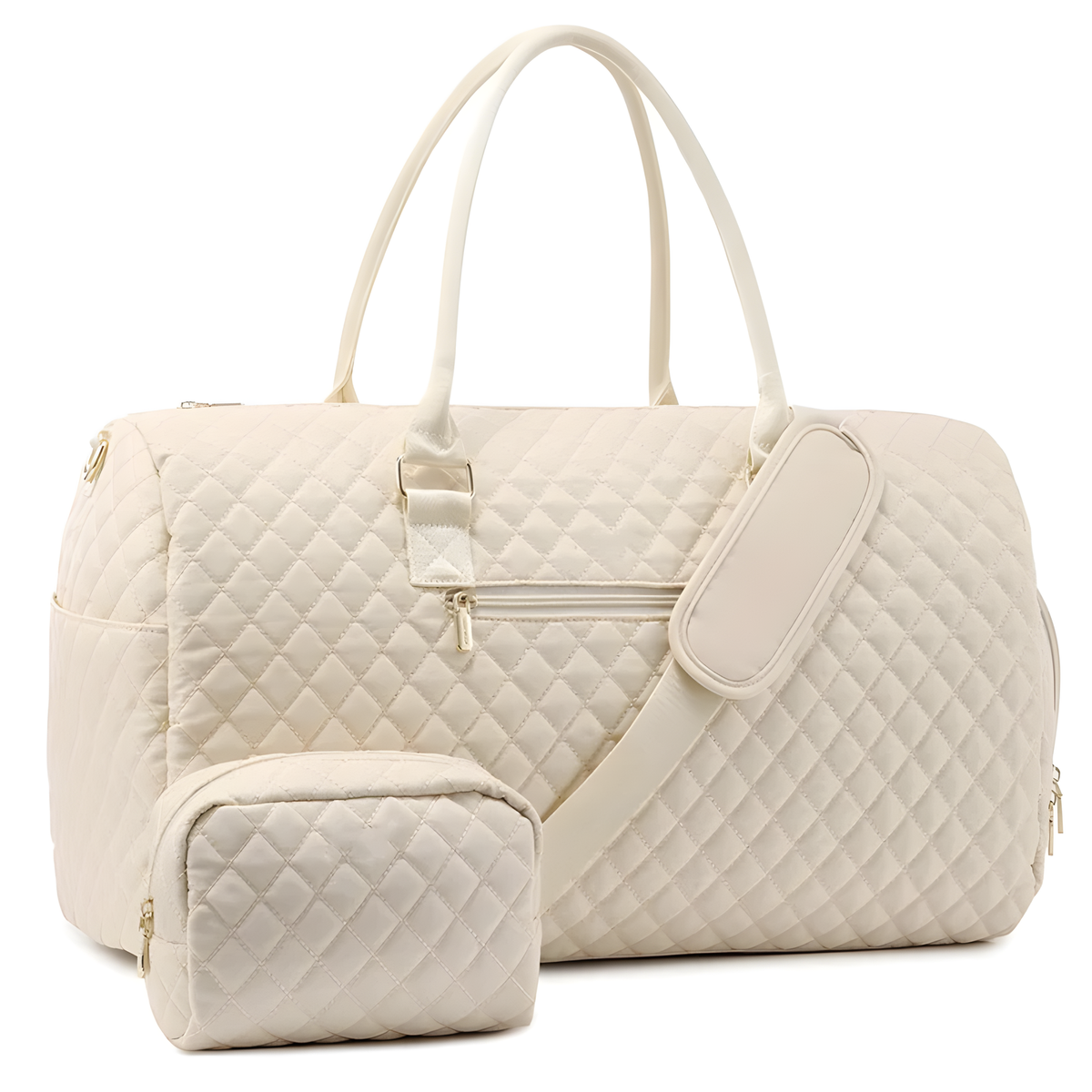 Quilted Weekender Duffel Bag with Toiletry Pouch