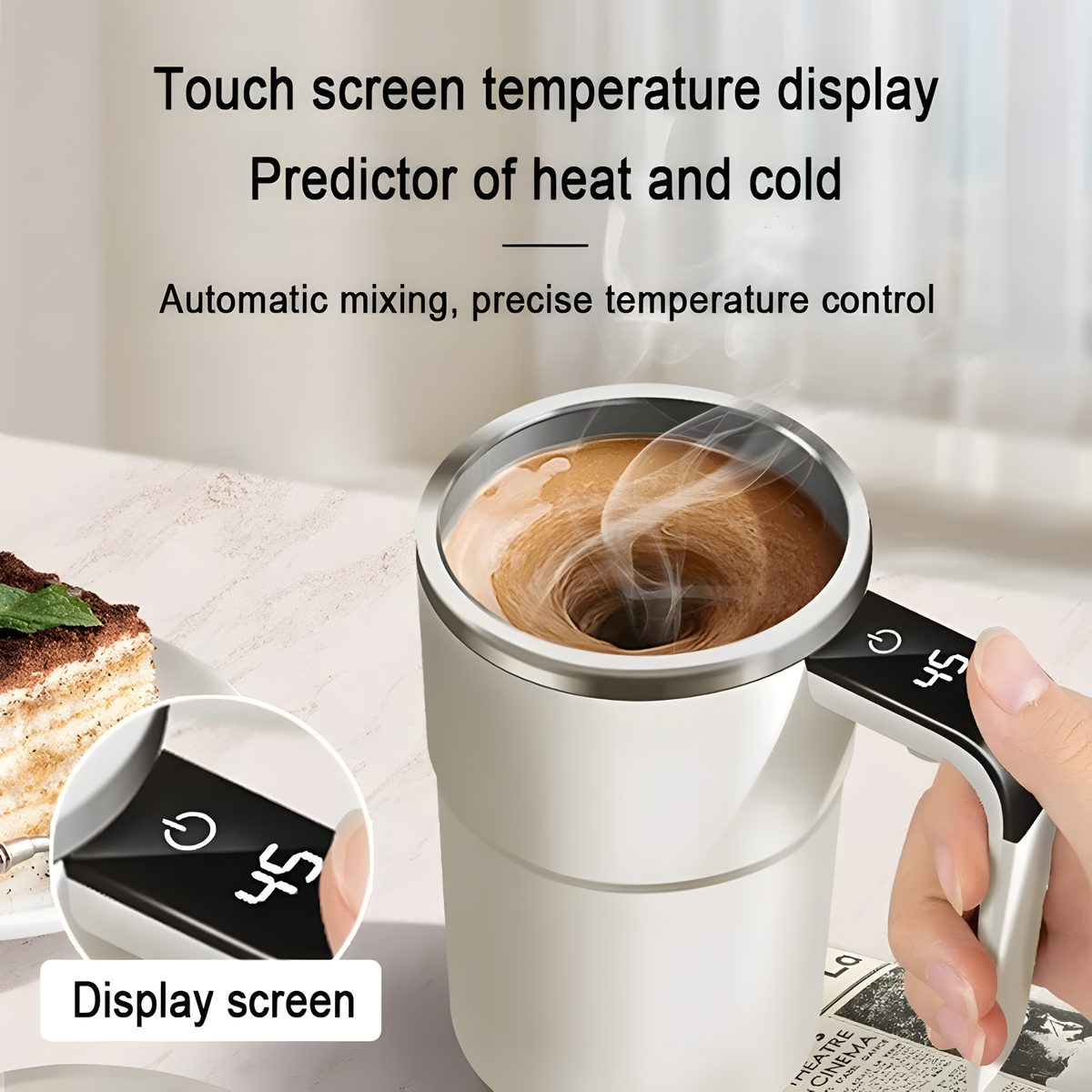 Self-Stirring Travel Mug with Temperature Display