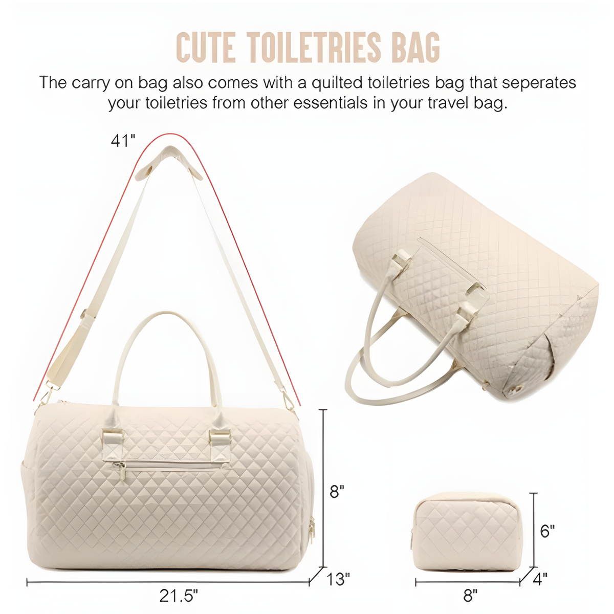 Quilted Weekender Duffel Bag with Toiletry Pouch