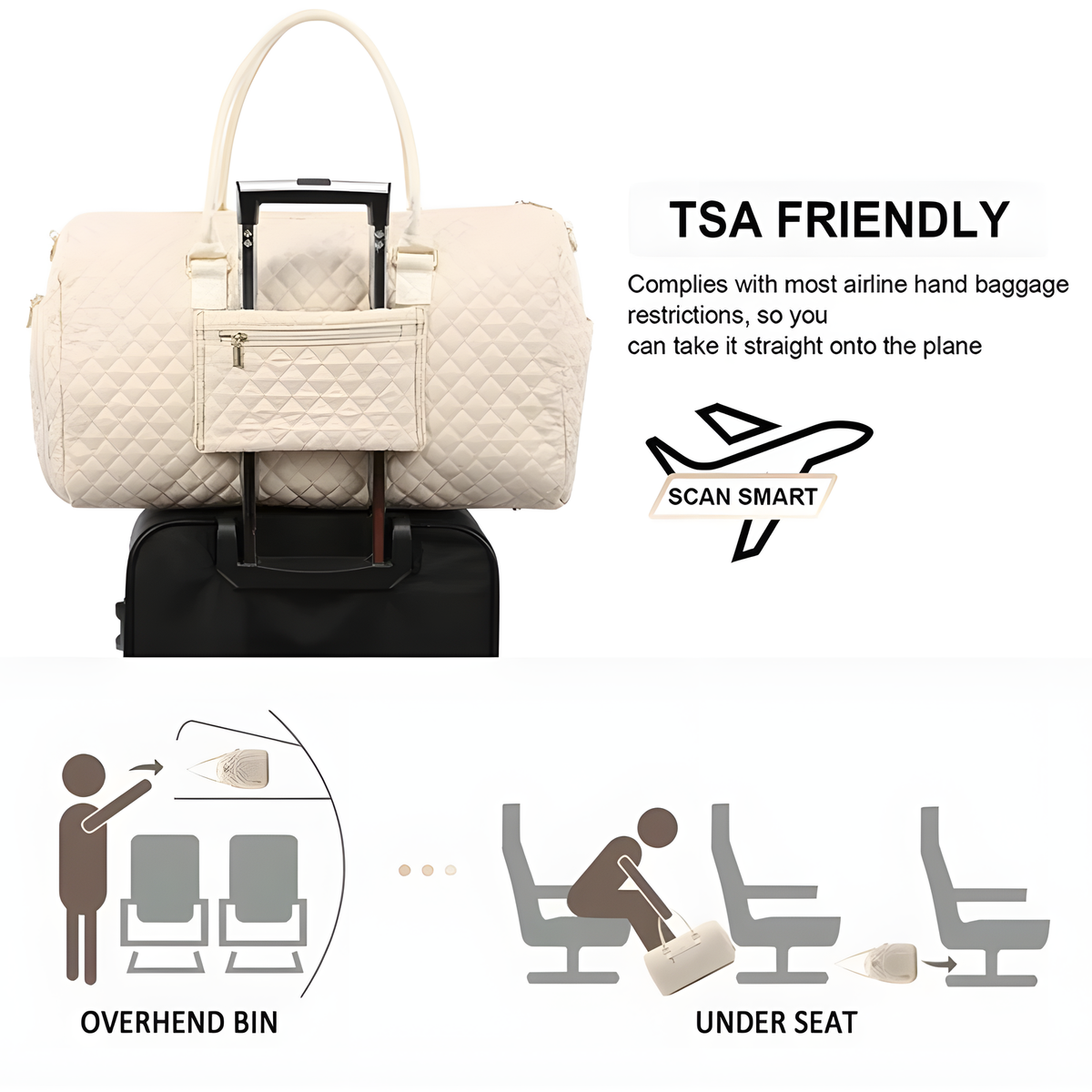 Quilted Weekender Duffel Bag with Toiletry Pouch
