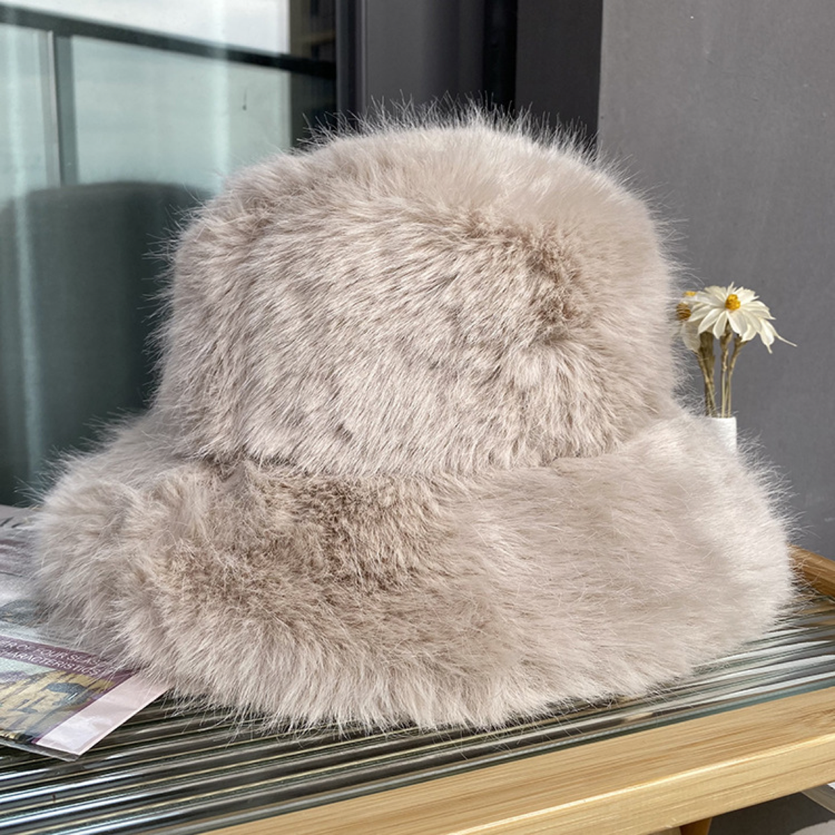Fluffy Faux-Fur Bucket Hat