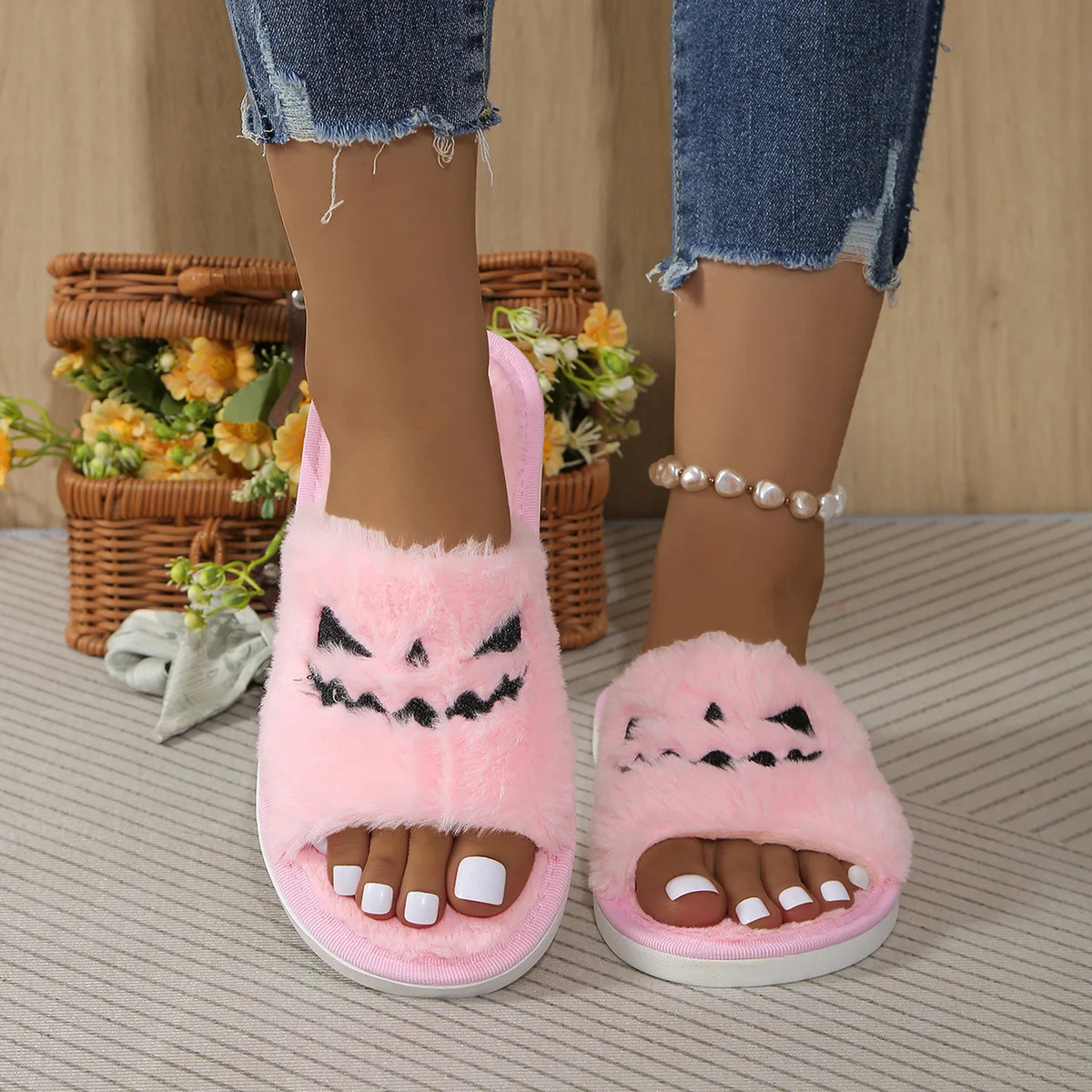 Cozy Pumpkin & Elk Plush Slippers