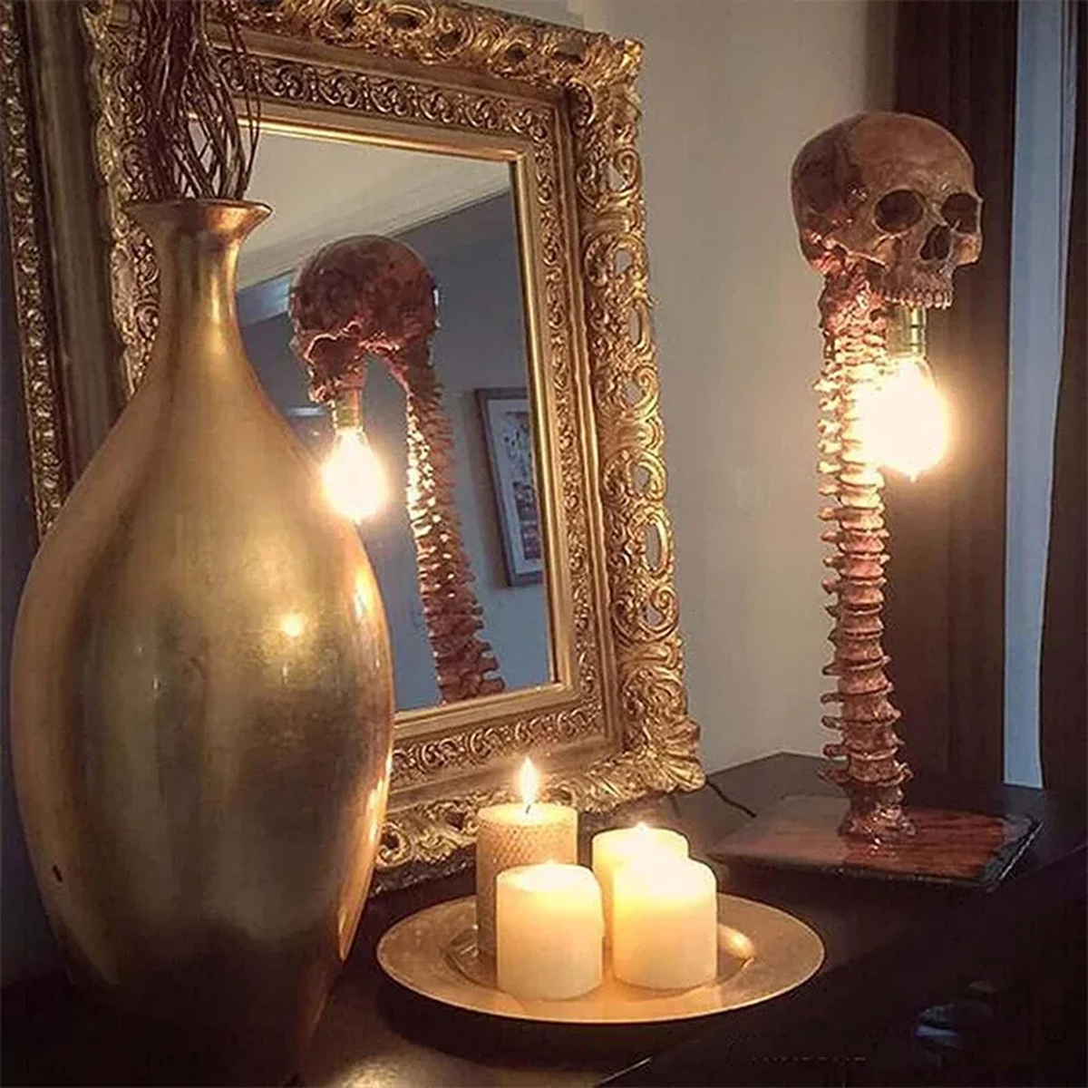 Skull & Spine Gothic Table Lamp