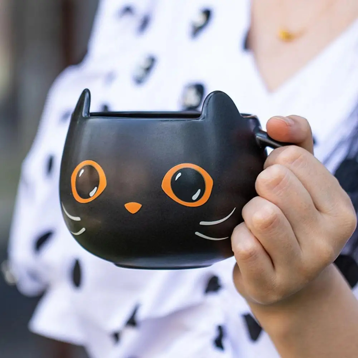 Black Cat Mug with Lid & Spoon