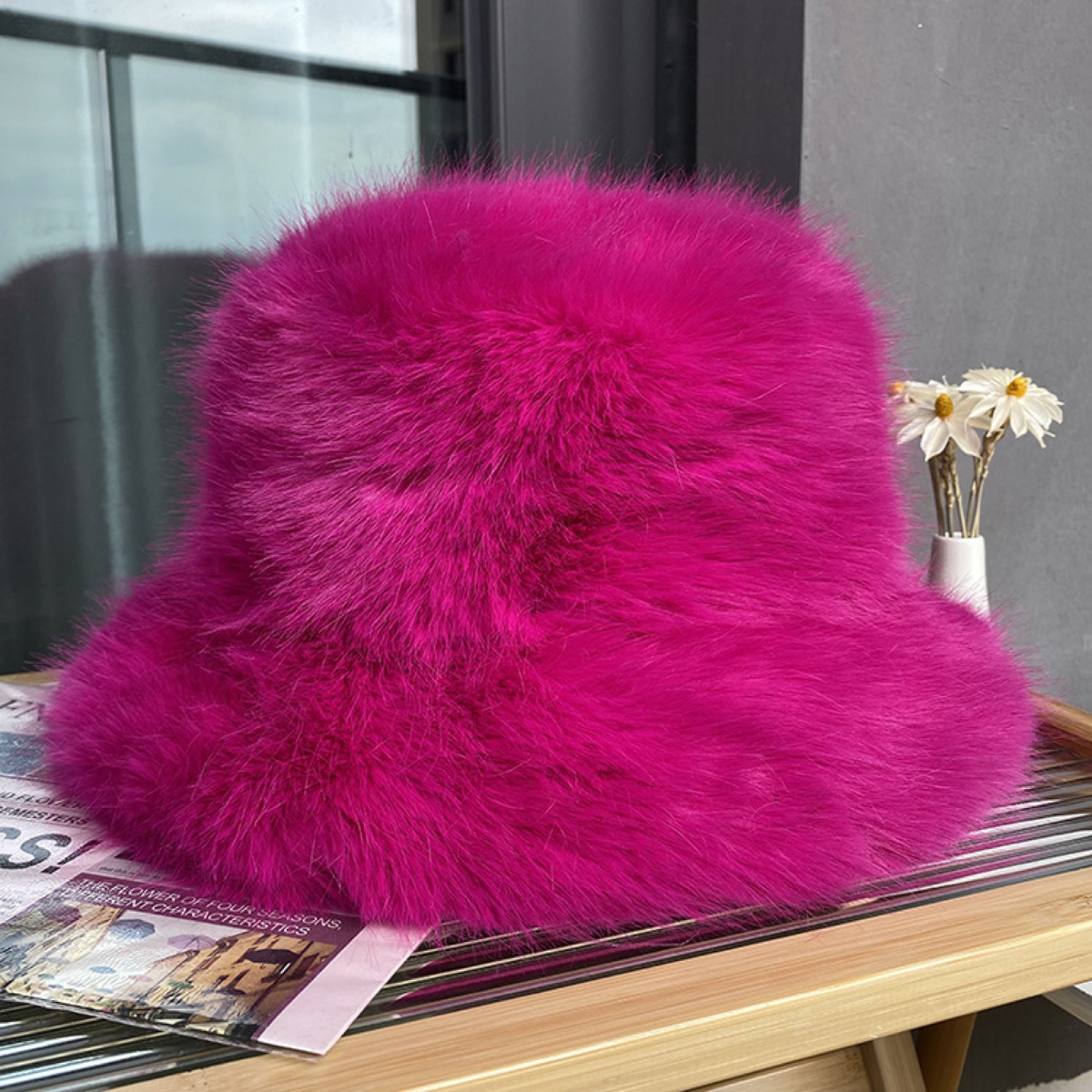 Fluffy Faux-Fur Bucket Hat