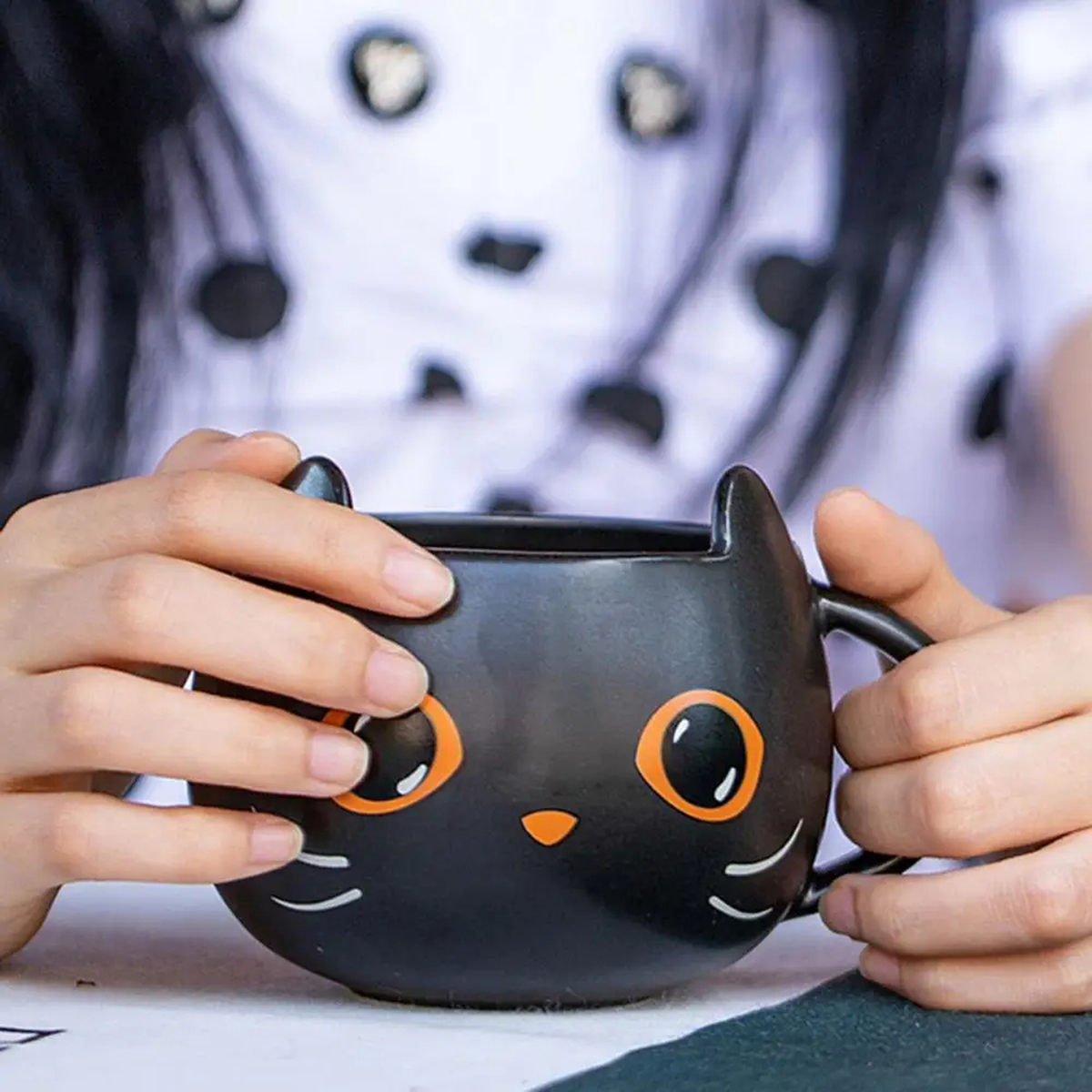 Black Cat Mug with Lid & Spoon