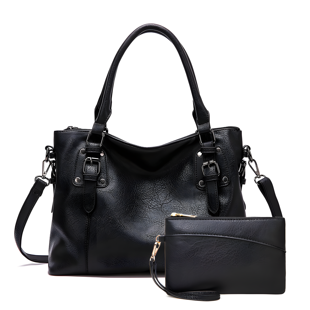 Structured Tote Bag with Crossbody Strap & Pouch