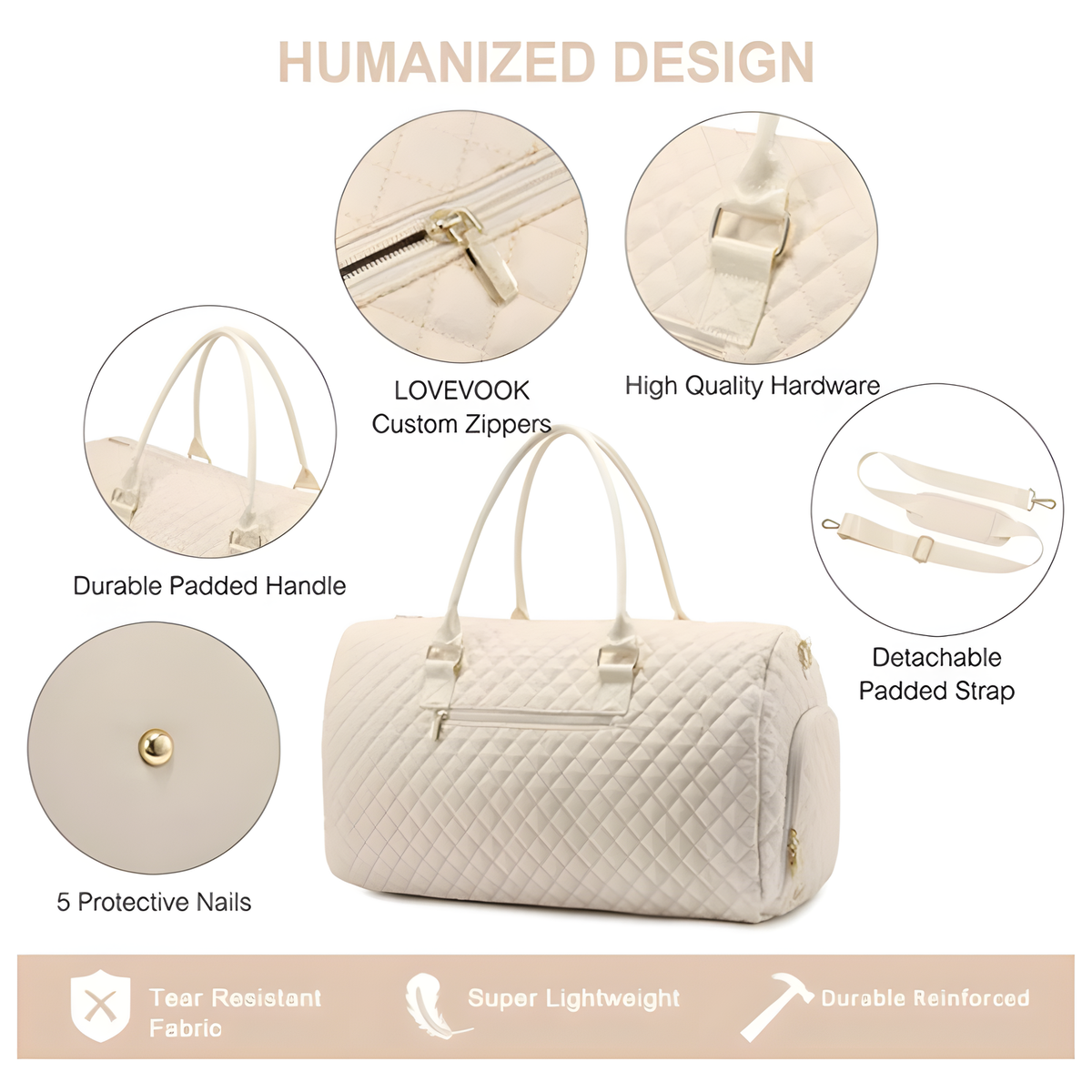 Quilted Weekender Duffel Bag with Toiletry Pouch