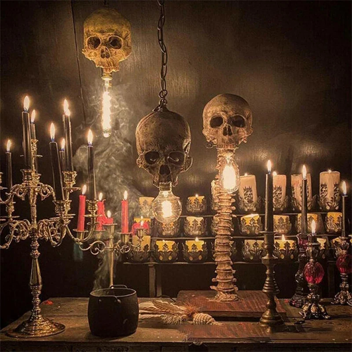 Skull & Spine Gothic Table Lamp