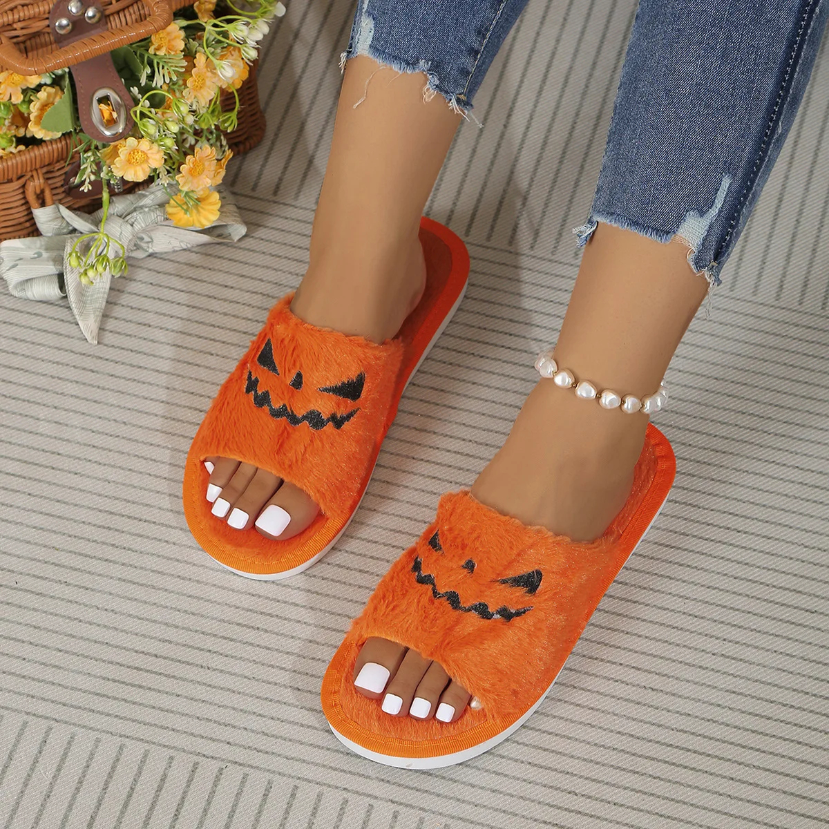 Cozy Pumpkin & Elk Plush Slippers