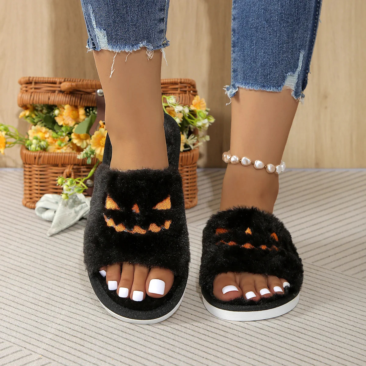 Cozy Pumpkin & Elk Plush Slippers