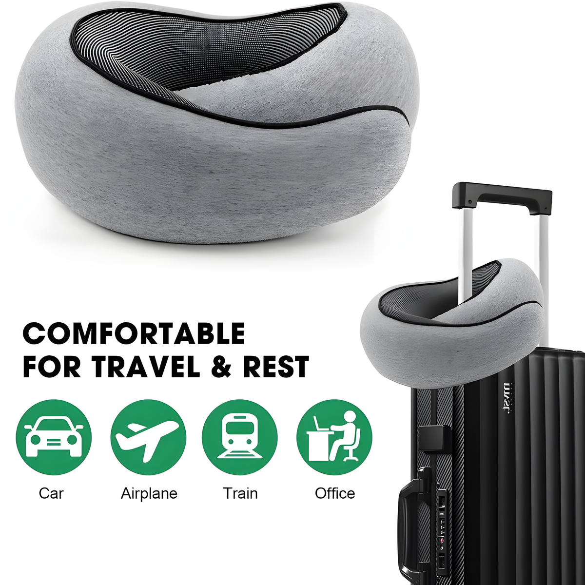 Memory Foam Travel Neck Pillow with Storage Bag