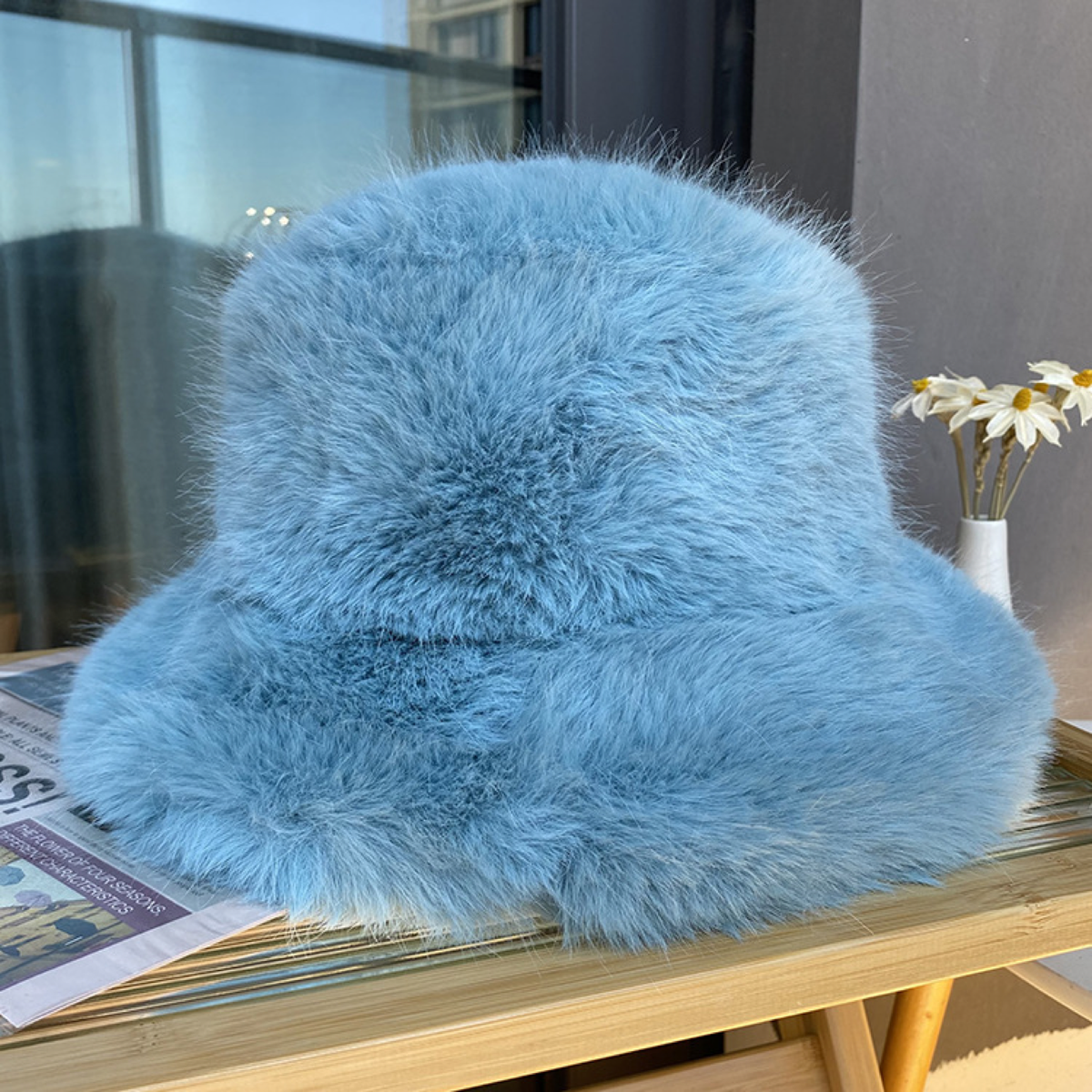 Fluffy Faux-Fur Bucket Hat