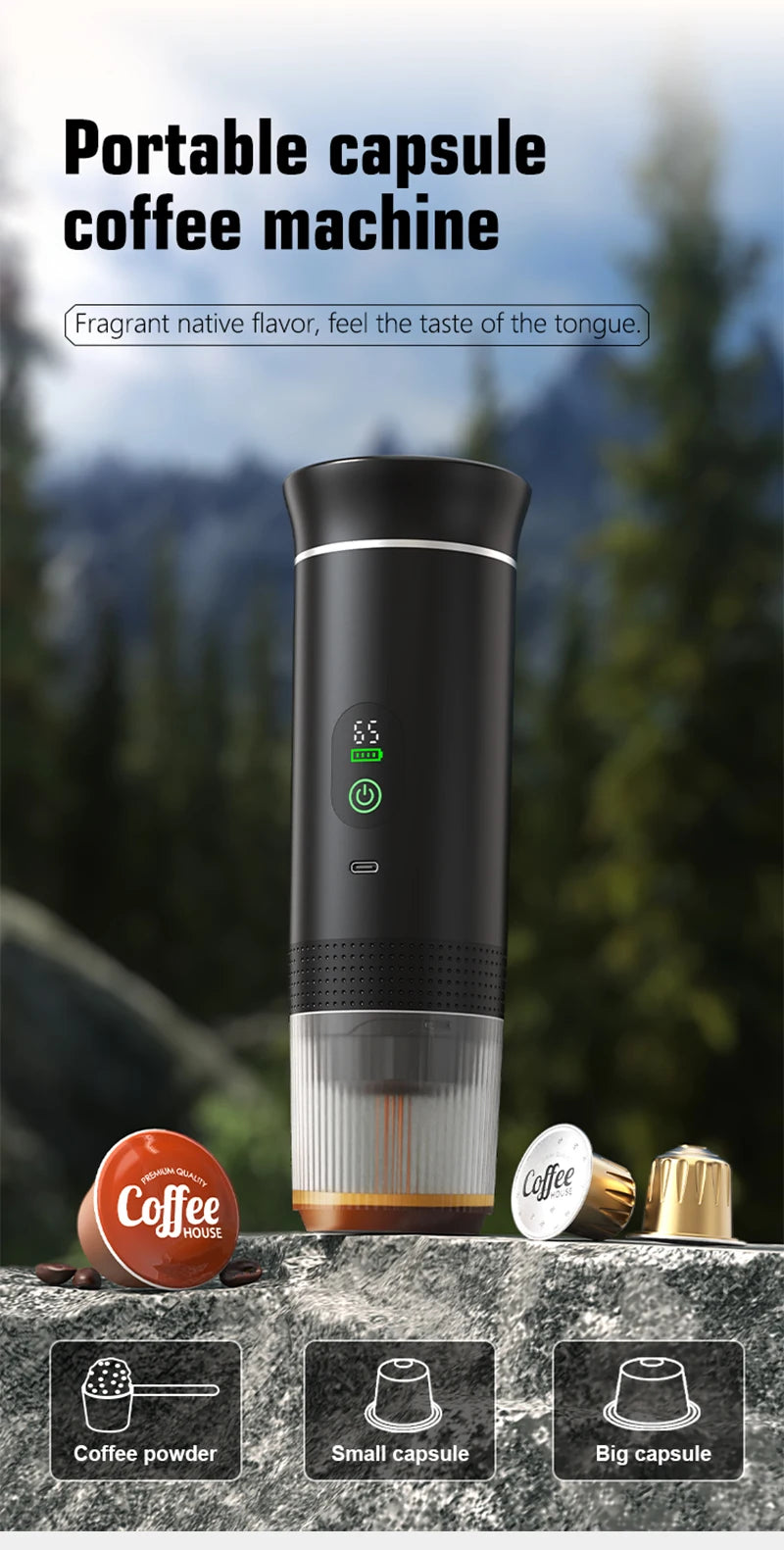 DENOKIN Portable Espresso Maker – Digital Display & 3-in-1 Brewing