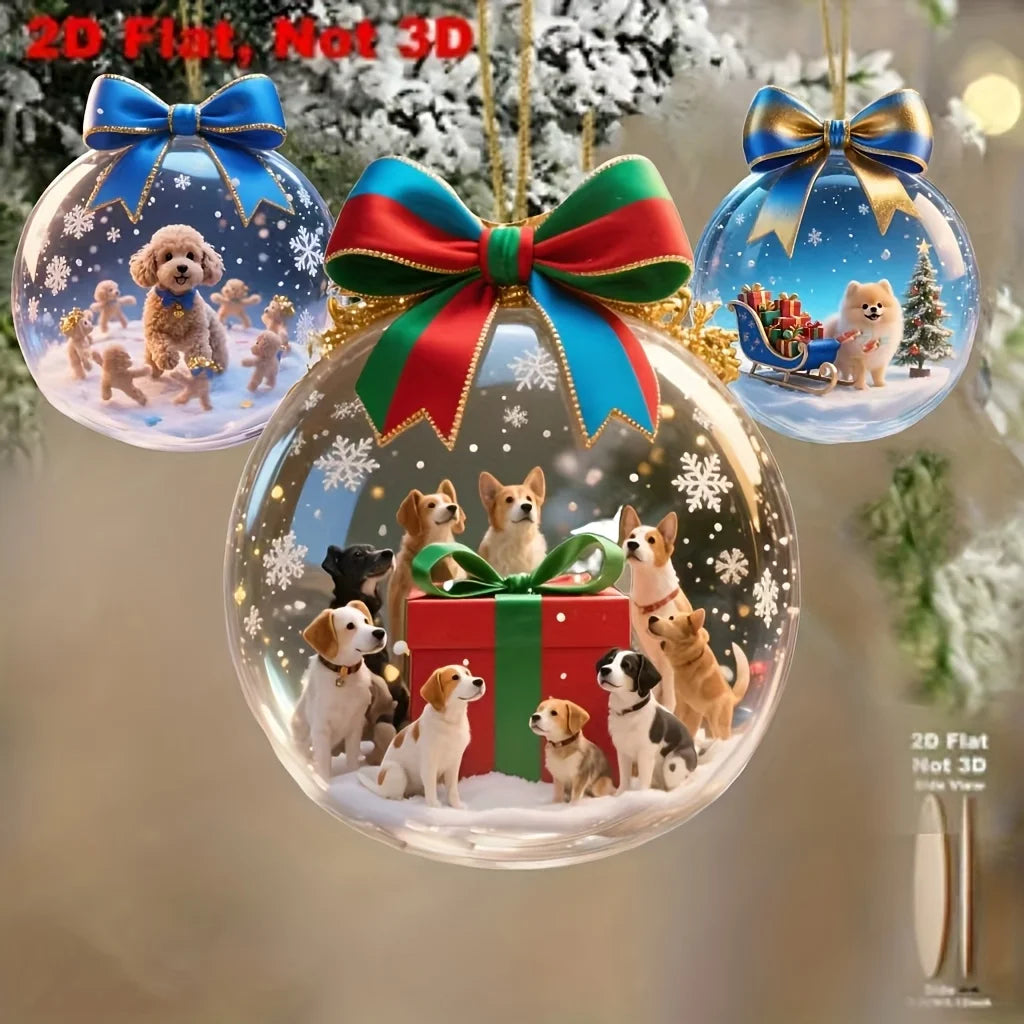 Flat Christmas Dog Wooden Ornaments — 8-Piece Set
