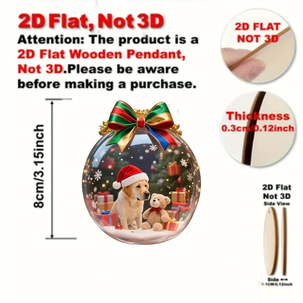 Flat Christmas Dog Wooden Ornaments — 8-Piece Set
