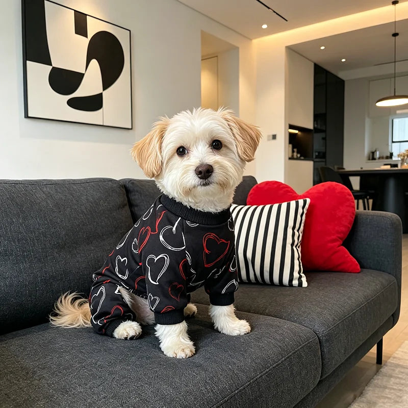 Black Love Print Dog Pajamas