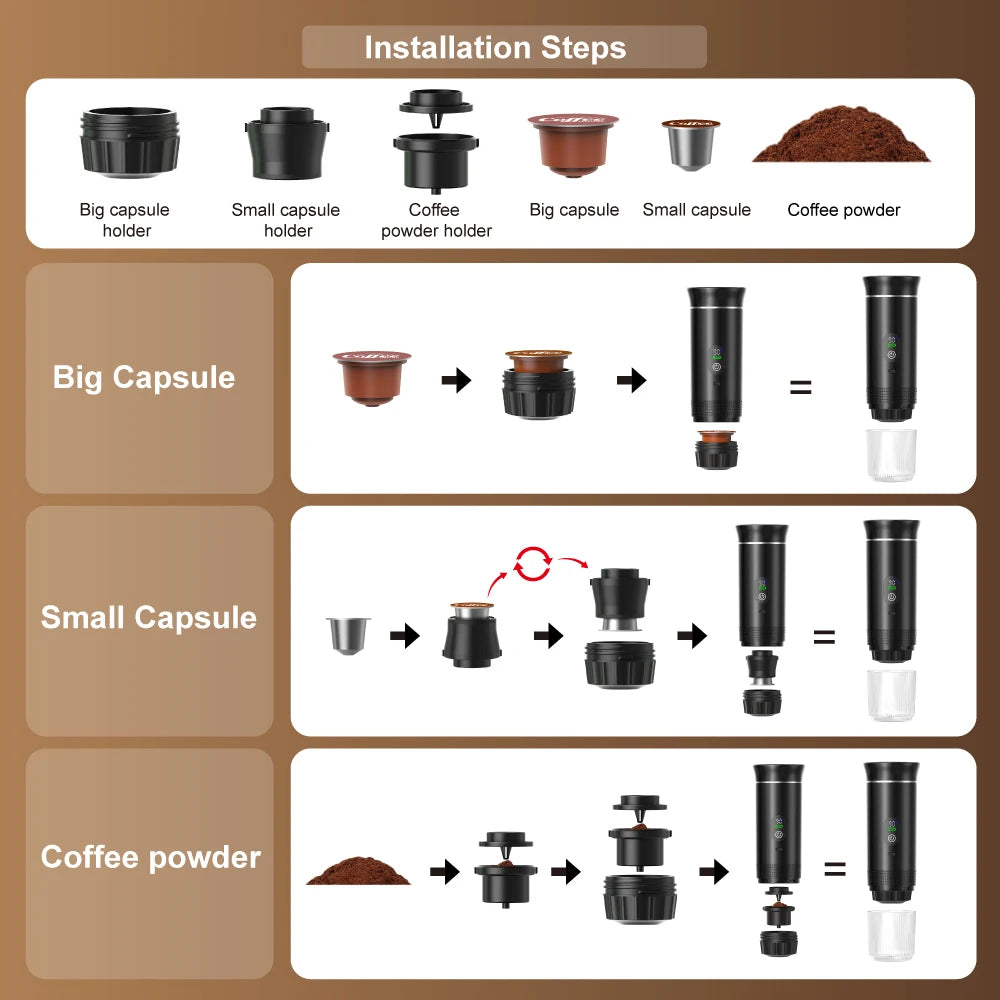 DENOKIN Portable Espresso Maker – Digital Display & 3-in-1 Brewing
