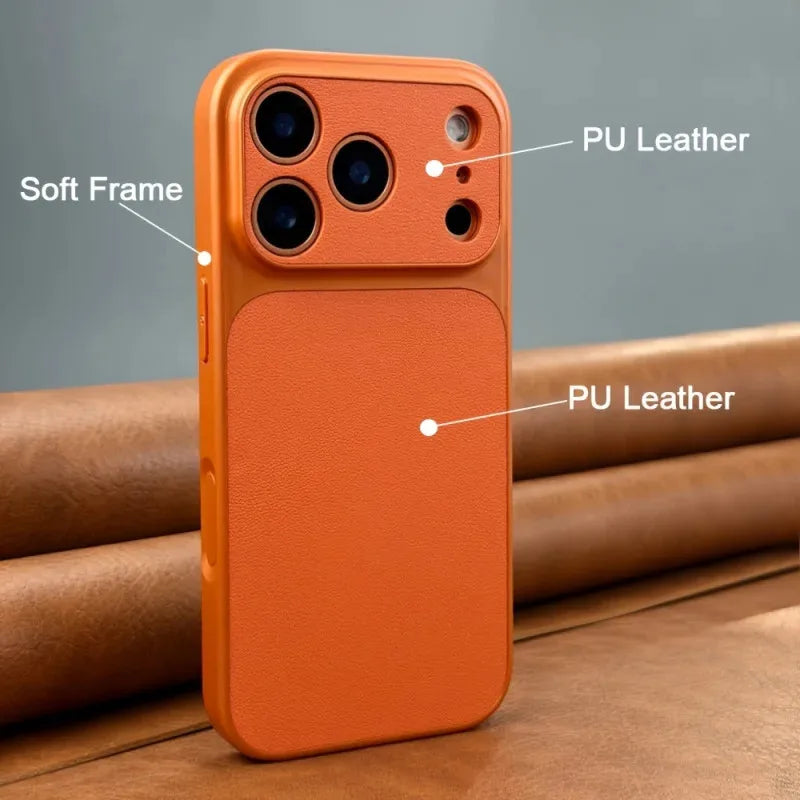 Retro PU Leather-Style iPhone Case – Slim Fit & Camera Surround