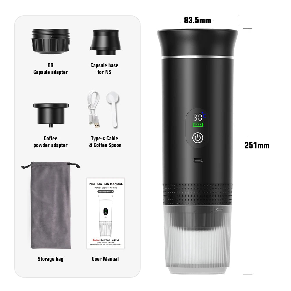 DENOKIN Portable Espresso Maker – Digital Display & 3-in-1 Brewing
