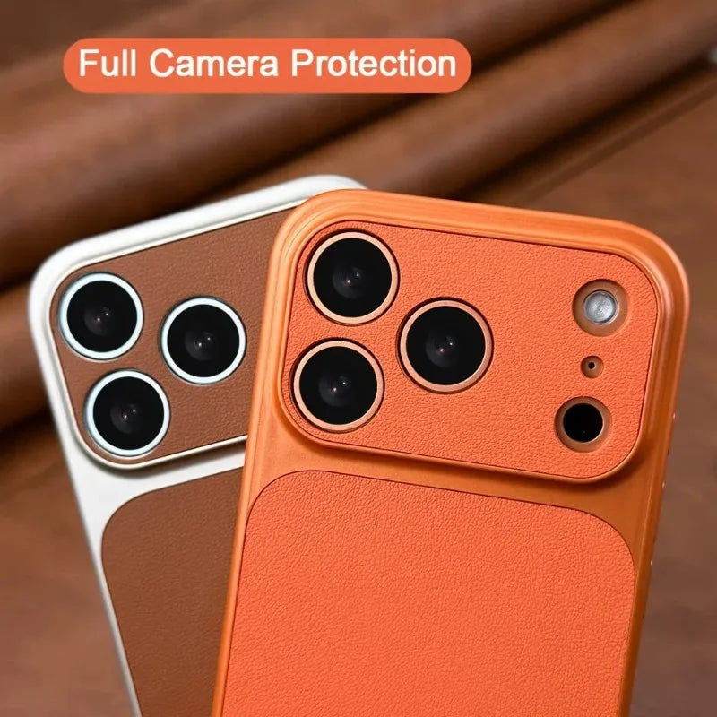 Retro PU Leather-Style iPhone Case – Slim Fit & Camera Surround
