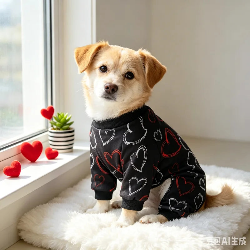 Black Love Print Dog Pajamas