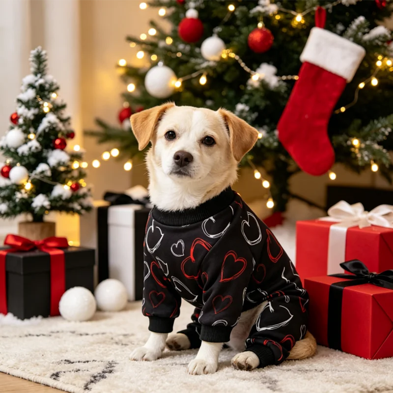 Black Love Print Dog Pajamas