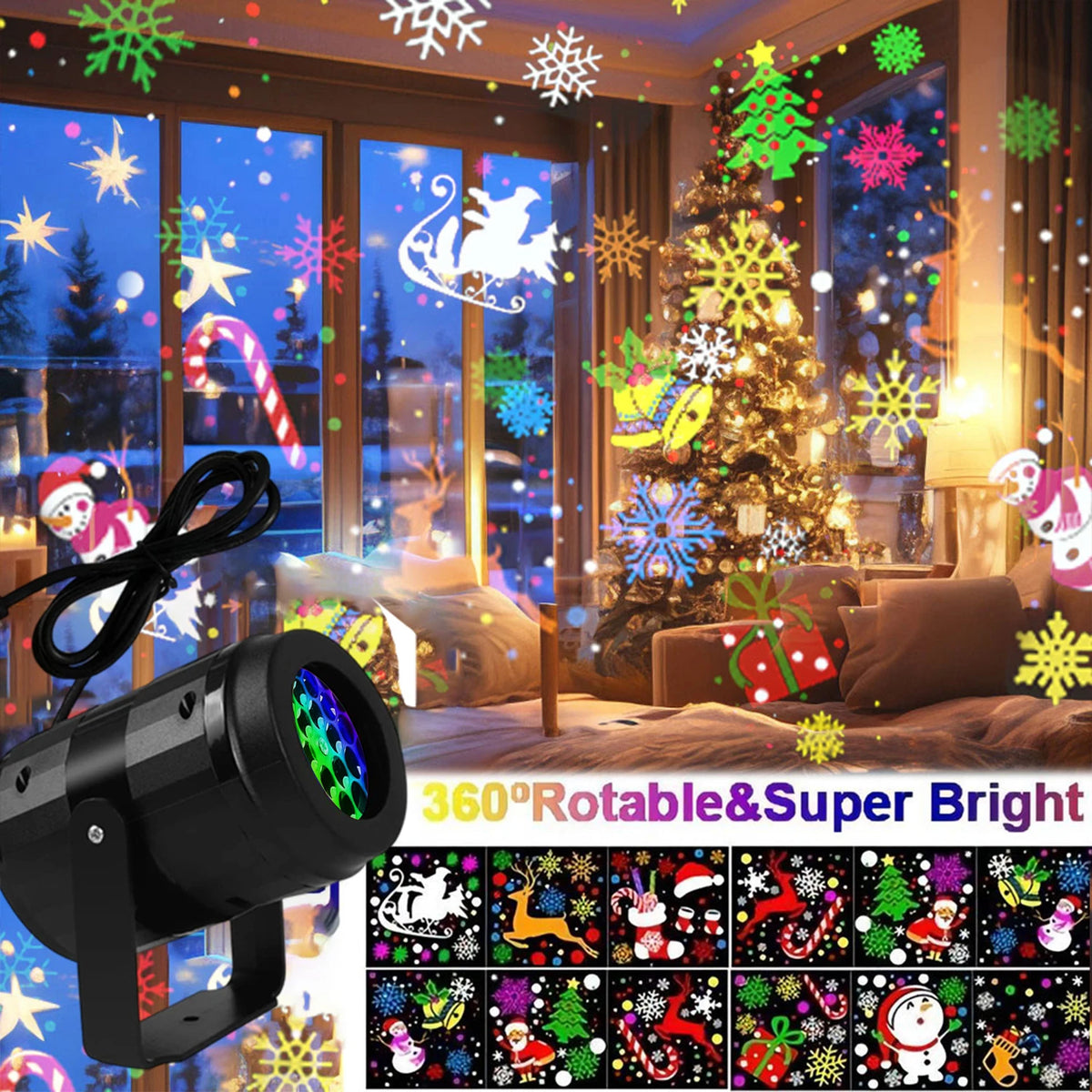 USB-C Holiday Projector — Black Housing, Christmas or Snowflake