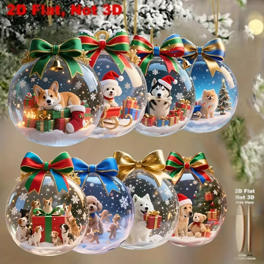 Flat Christmas Dog Wooden Ornaments — 8-Piece Set