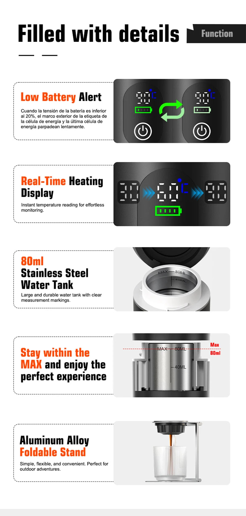 DENOKIN Portable Espresso Maker – Digital Display & 3-in-1 Brewing