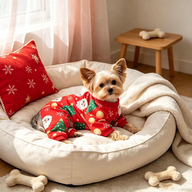Snowman and Tree Print Dog Pajamas