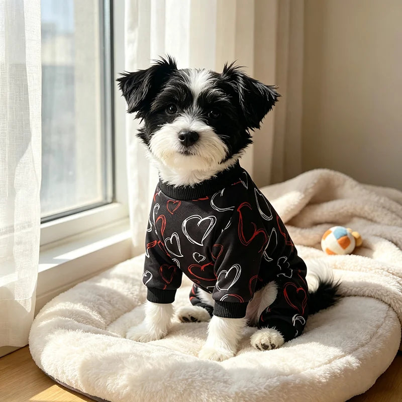 Black Love Print Dog Pajamas
