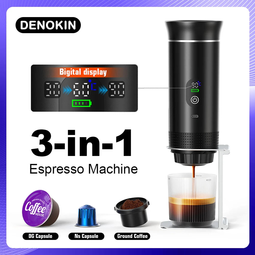 DENOKIN Portable Espresso Maker – Digital Display & 3-in-1 Brewing