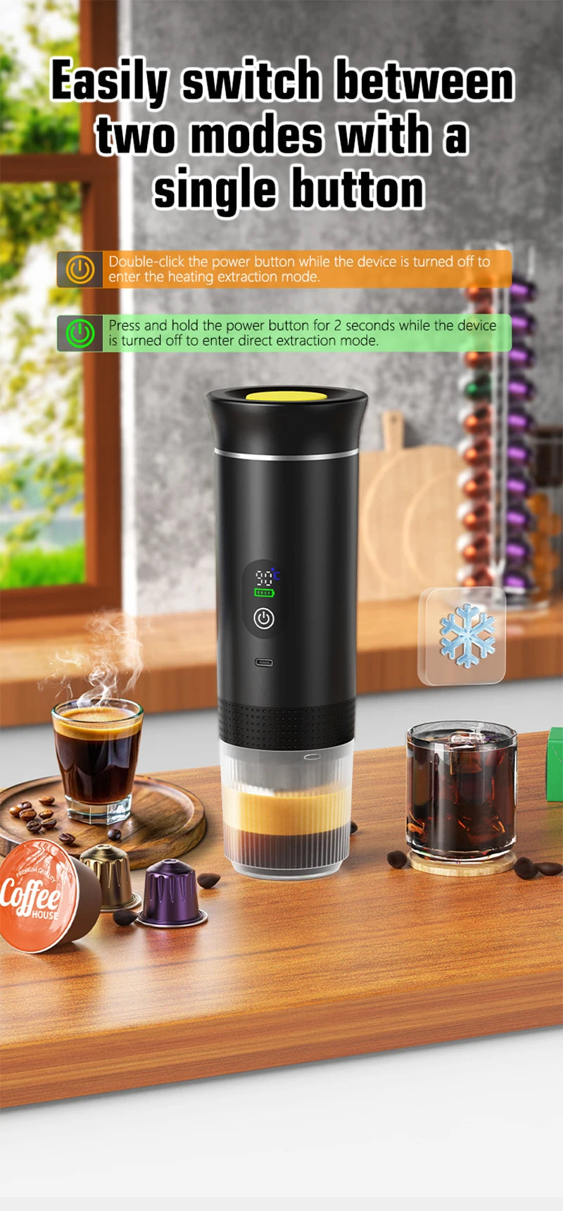 DENOKIN Portable Espresso Maker – Digital Display & 3-in-1 Brewing