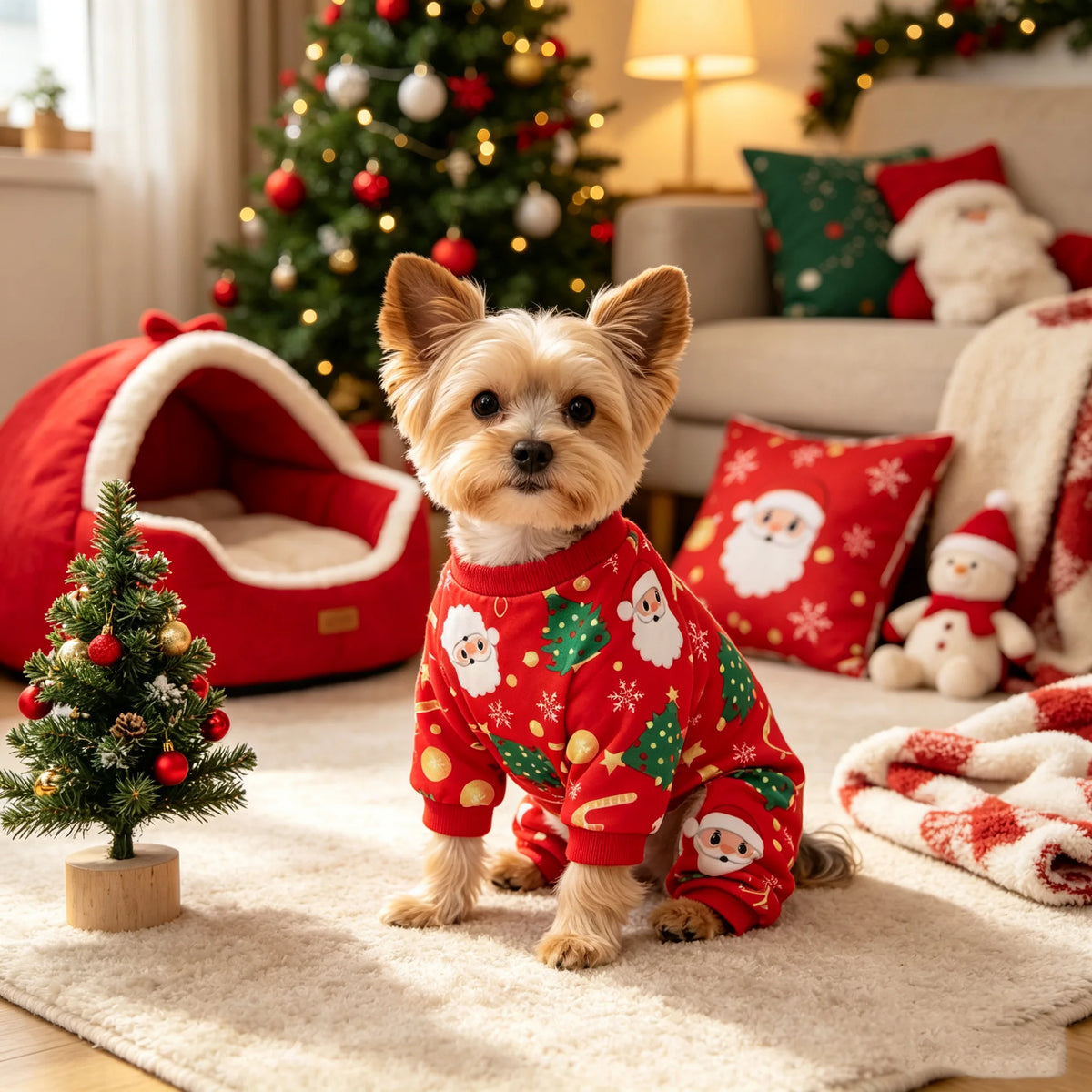 Snowman and Tree Print Dog Pajamas