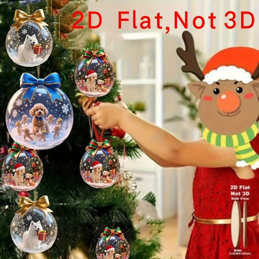 Flat Christmas Dog Wooden Ornaments — 8-Piece Set