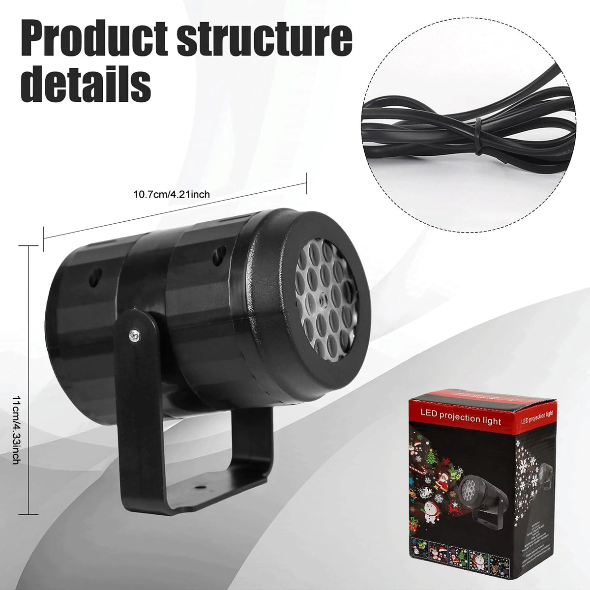 USB-C Holiday Projector — Black Housing, Christmas or Snowflake