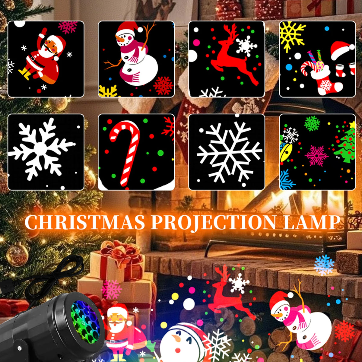 USB-C Holiday Projector — Black Housing, Christmas or Snowflake