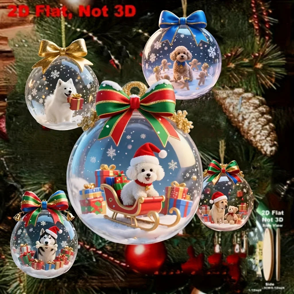 Flat Christmas Dog Wooden Ornaments — 8-Piece Set