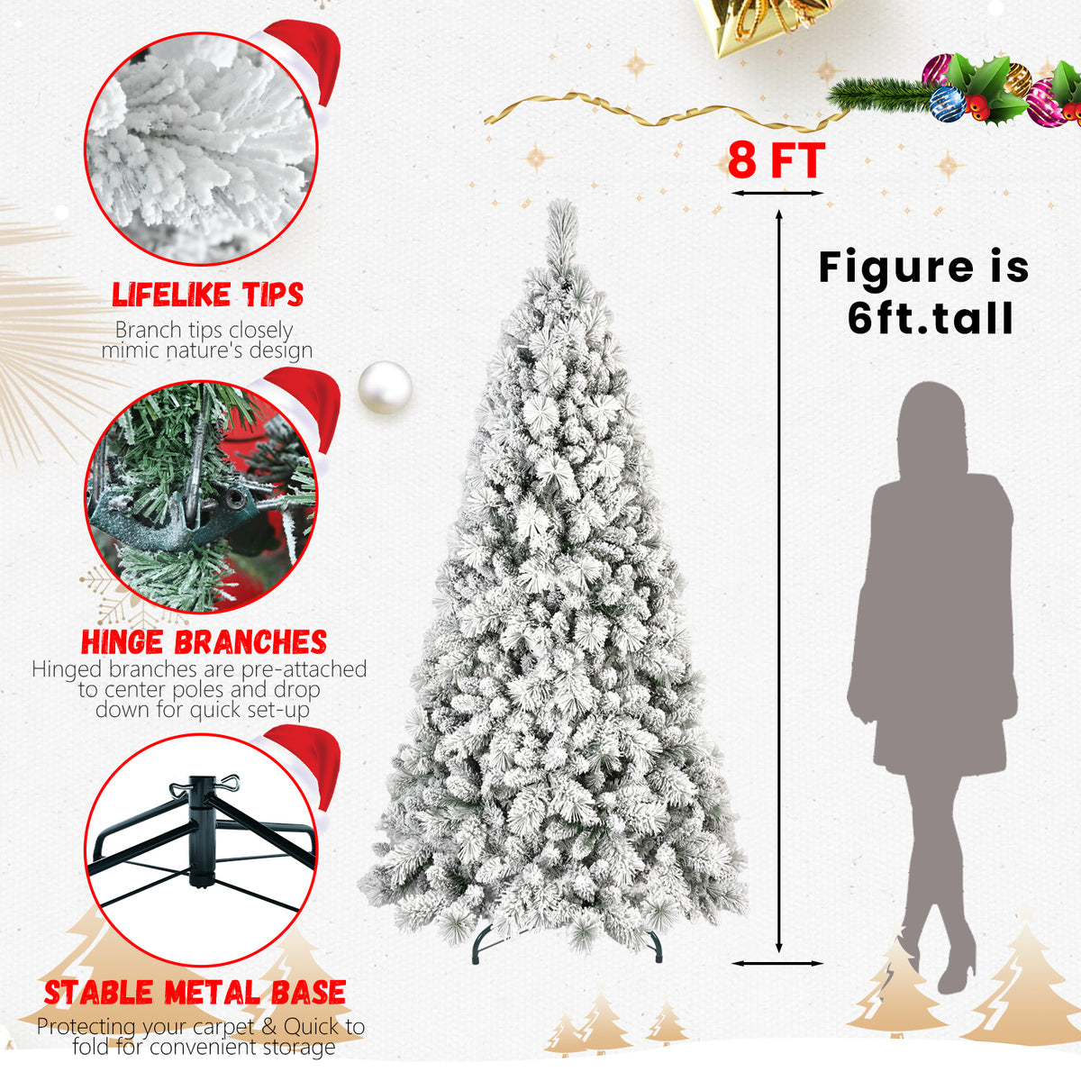 Snow flocked Christmas tree detail