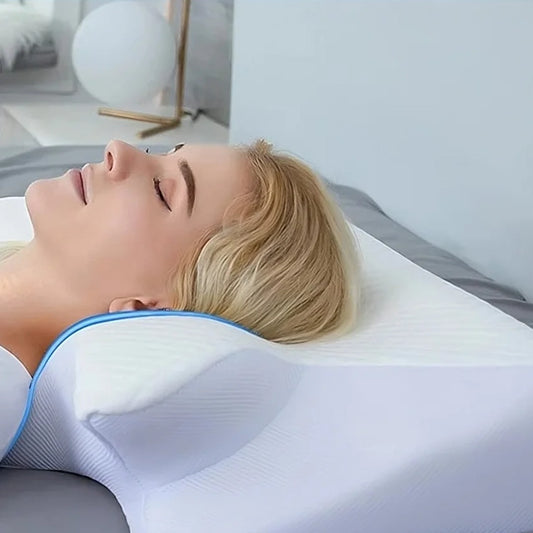 Woman sleeping on a memory foam cervical pillow