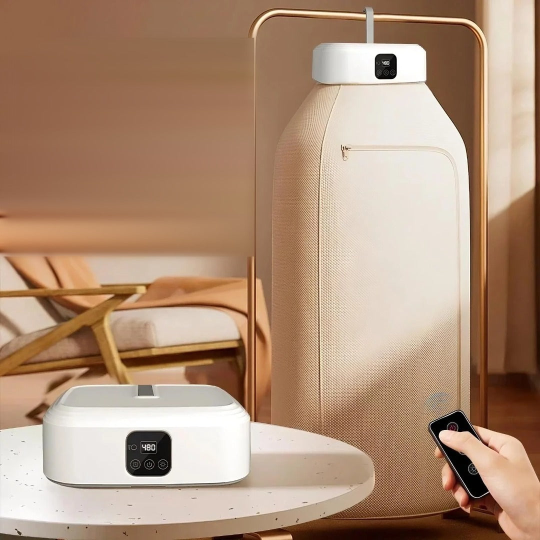 Portable clothes dryer in a living room