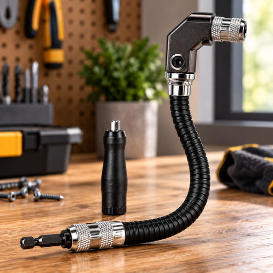 12-inch flexible right-angle drill attachment on workshop bench
